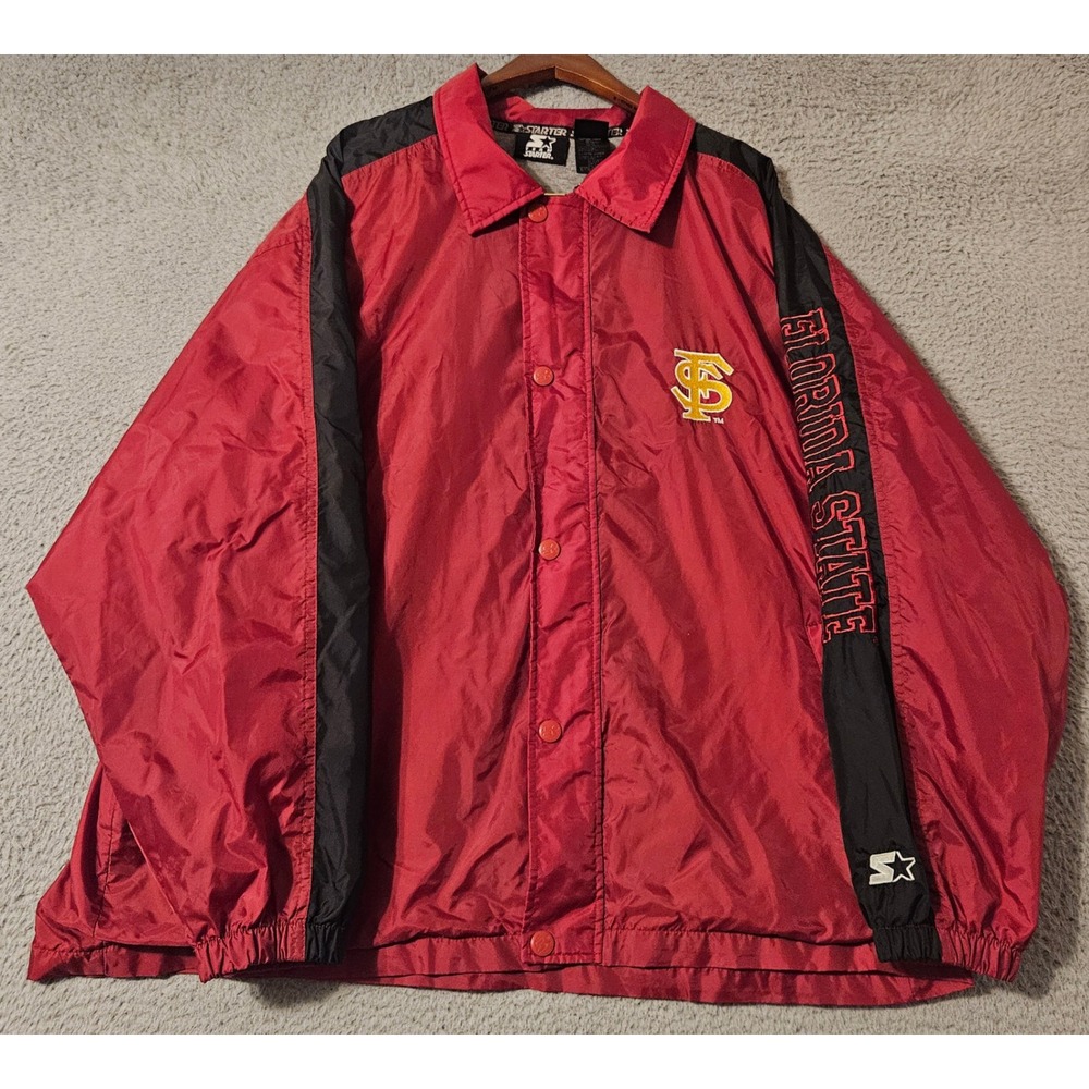 Vintage Starter Florida State Seminoles FSU Coaches Jacket Red Men XL Snap Front